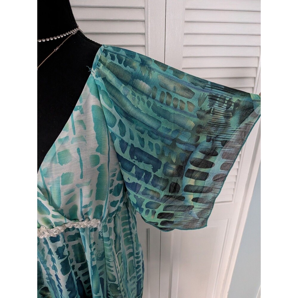 Mushka by Sienna Rose Fairycore Blouse Womens M Tunic Artsy Aqua Beach Sheer Top - Picture 5 of 11